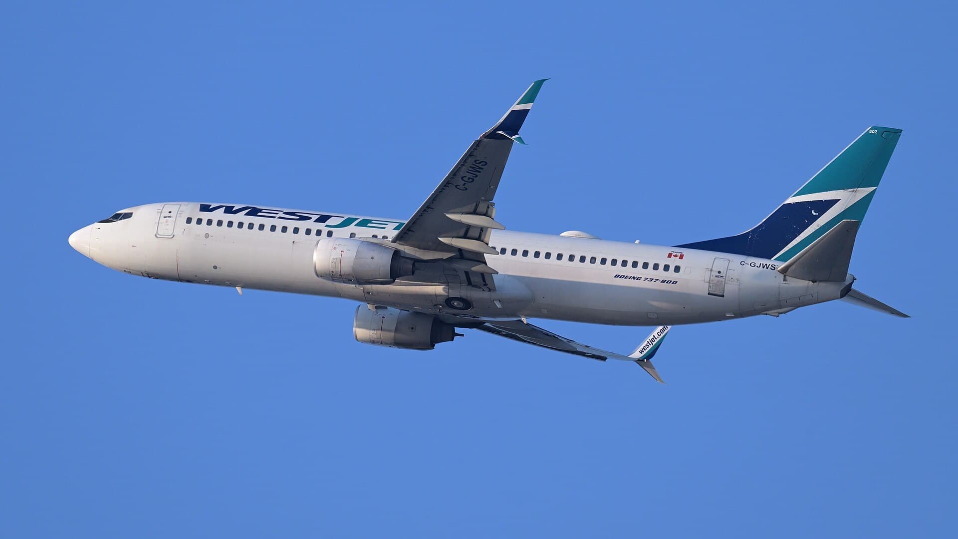 Contextual image of WestJet Boeing 737-800 C-GJWS departing Boston June 2025